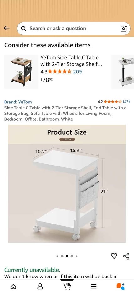 C Table with 2-Tier Storage Shelf & Bag - photo 3