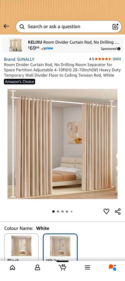 Adjustable No-Drill Room Divider Curtain Rod (28-70")