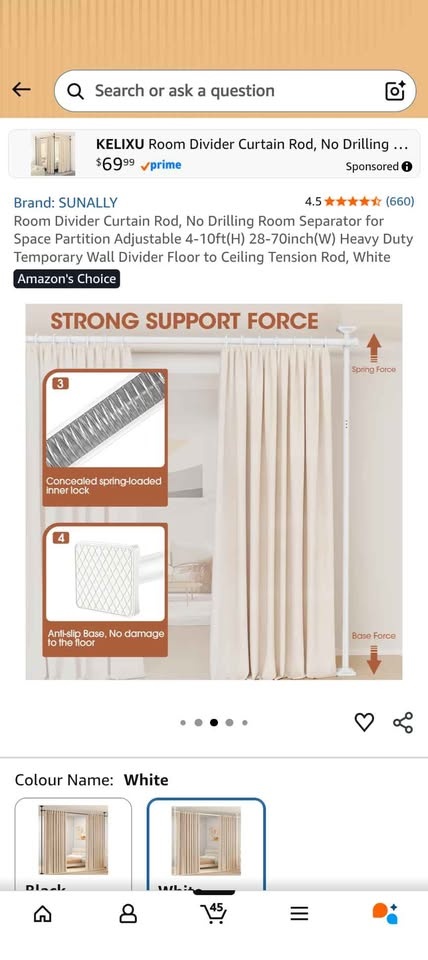 Adjustable No-Drill Room Divider Curtain Rod (28-70") - photo 3