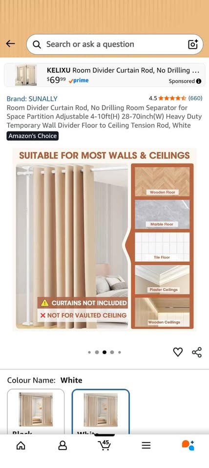Adjustable No-Drill Room Divider Curtain Rod (28-70") - photo 4
