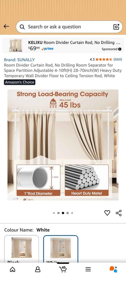 Adjustable No-Drill Room Divider Curtain Rod (28-70") - photo 5