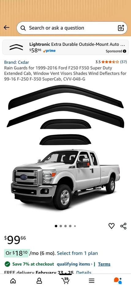 Ford F250/F350 Super Duty Extended Cab Rain Guards (99-16)