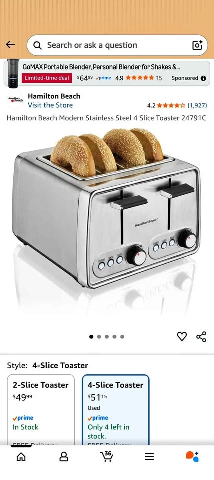 Hamilton Beach Modern Stainless Steel 4 Slice Toaster