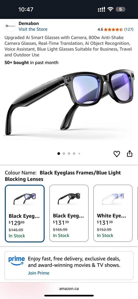 Demabon AI Smart Glasses with Camera Blue Light Blocking Lenses