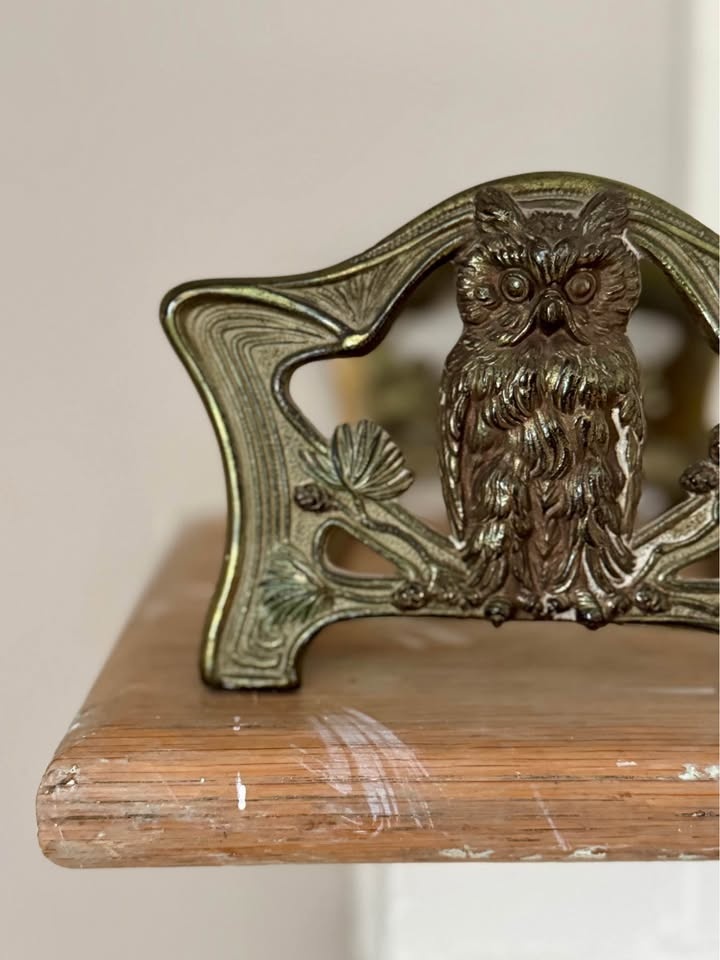 Vintage Brass Owl Expandable Book Rack – Art Nouveau Style - photo 3