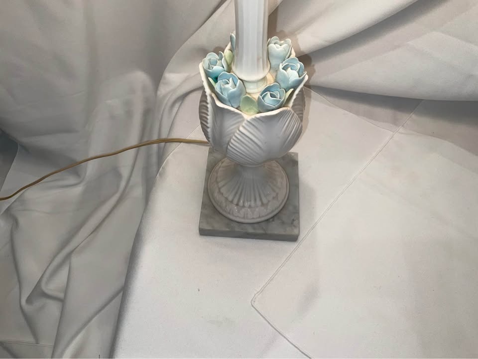 Vintage Porcelain Table Lamp - Blue Flowers, Marble Base - photo 3