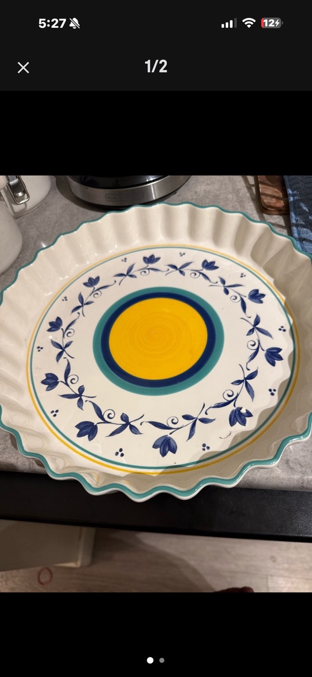 Used Quiche Dish - Floral Design