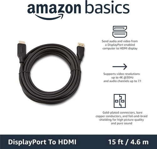 Amazon Basics DisplayPort to HDMI Cable 4K@30Hz - 15ft - photo 2