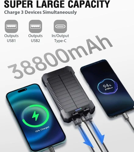Solar Power Bank 38800mAh Portable Solar Charger 3 Ports - photo 2