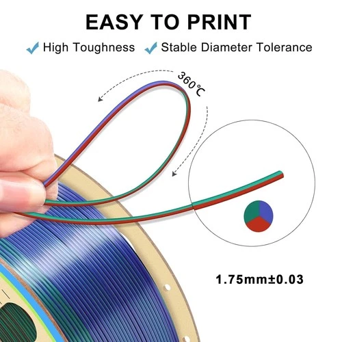 YOUSU Triple Color Silk PLA Filament 1.75mm Shiny 3D Printer - photo 2