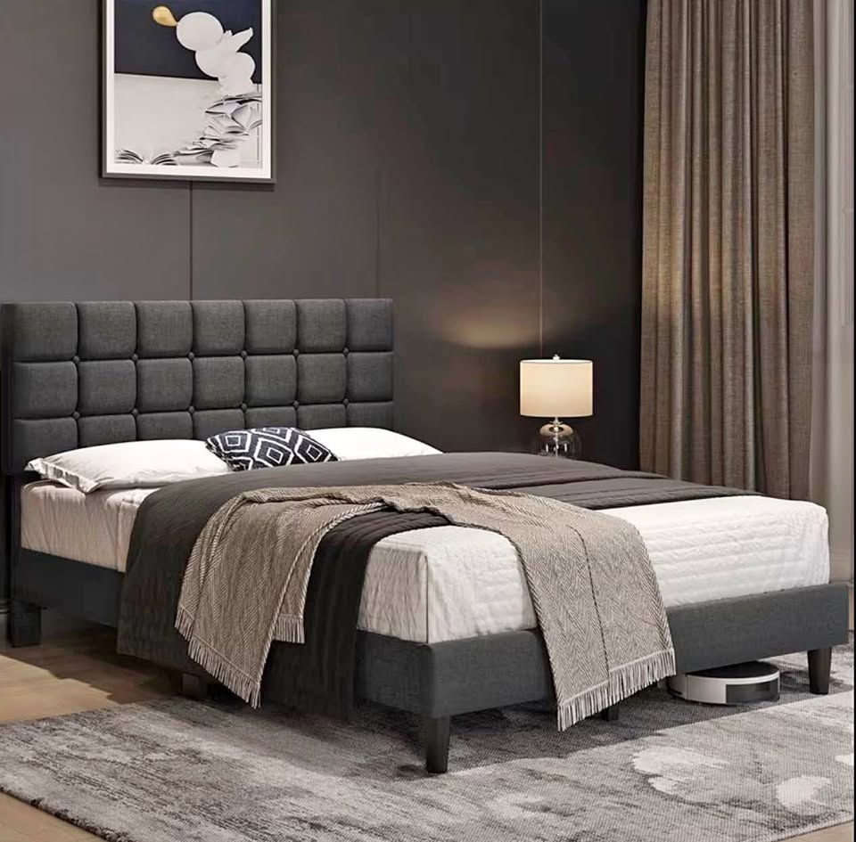 New Queen Size Dark Gray Upholstered Bed Frame