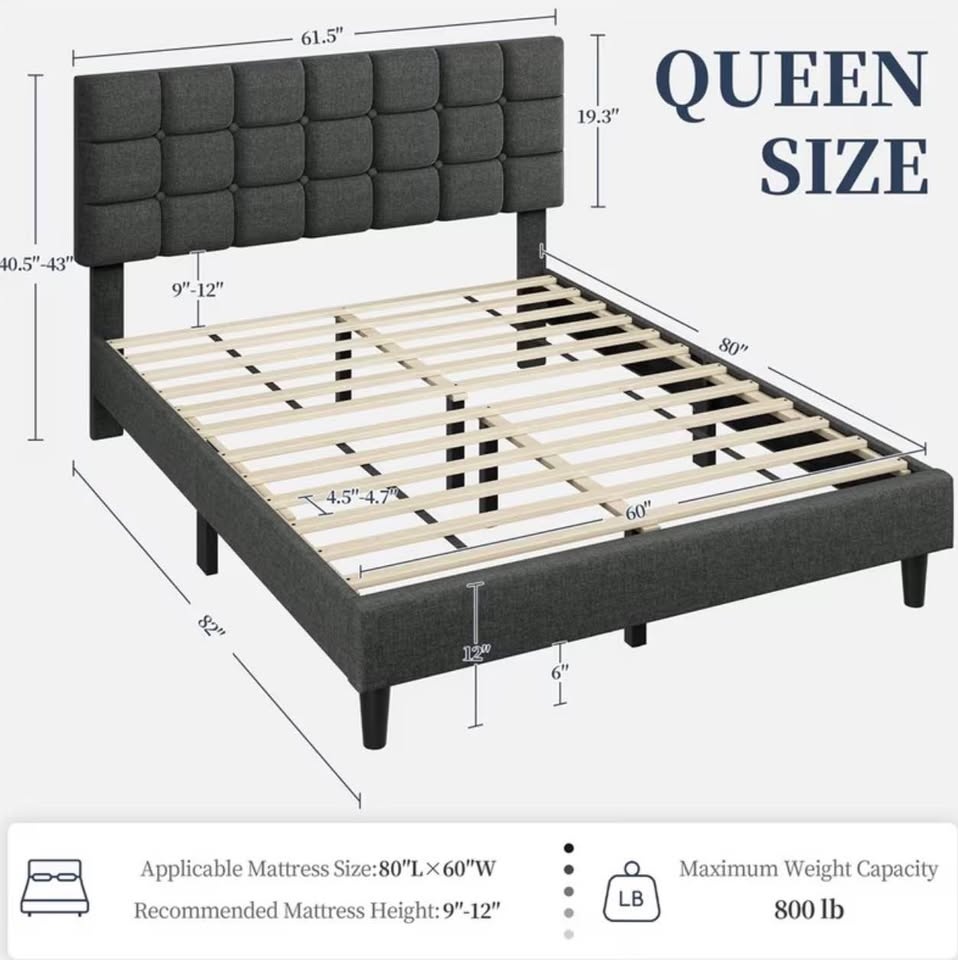 New Queen Size Dark Gray Upholstered Bed Frame - photo 2