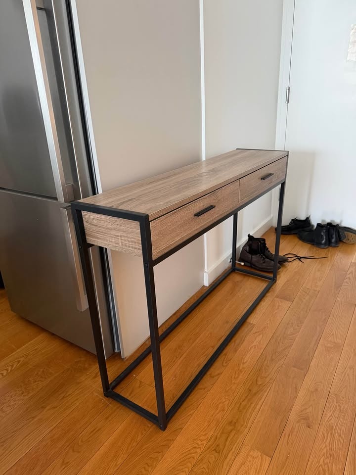 Modern Wood & Black Metal Console Table – 2 Drawers - photo 3