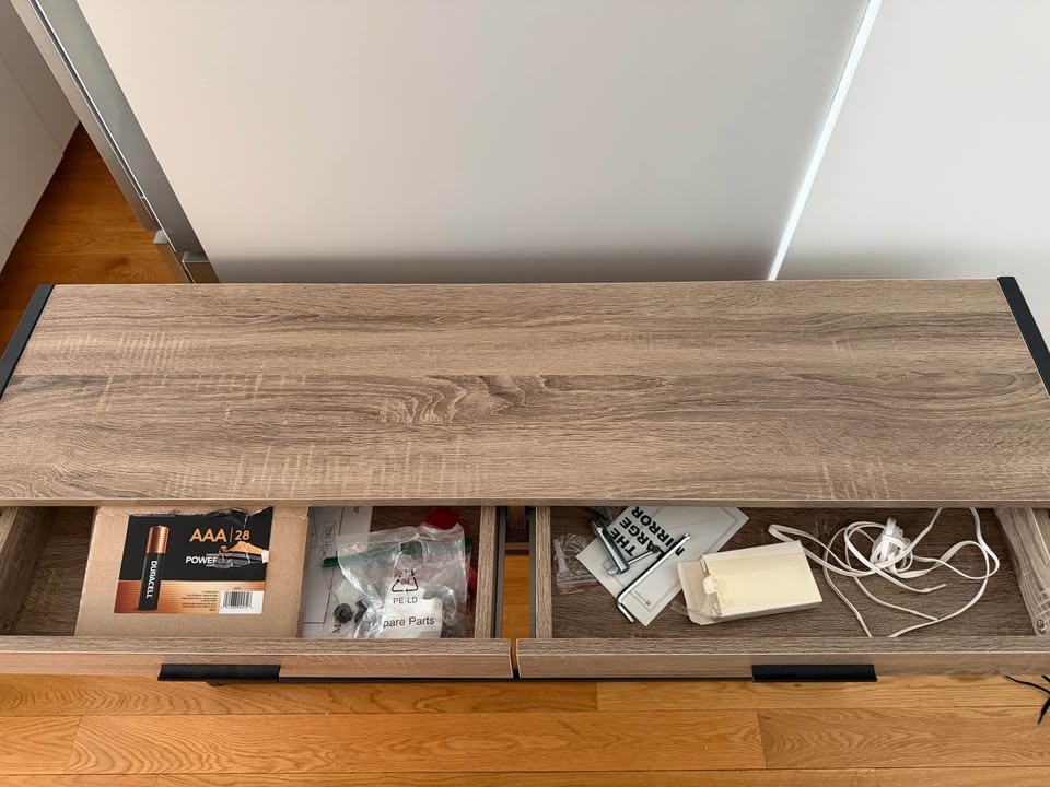 Modern Wood & Black Metal Console Table – 2 Drawers - photo 4