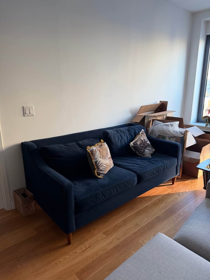 West Elm Navy Blue Velvet Sofa – Mid-Century Modern - photo 3