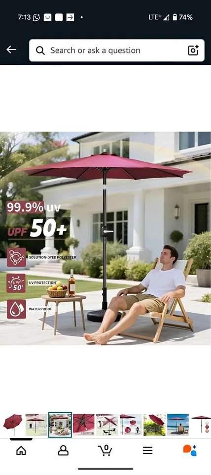 Patio Umbrella with 8 Sturdy Ribs, Outdoor Table Umbrella thumbnail