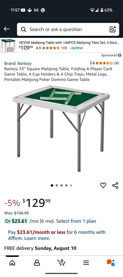 Mahjong Table, Folding 4-Player Card Game Table
