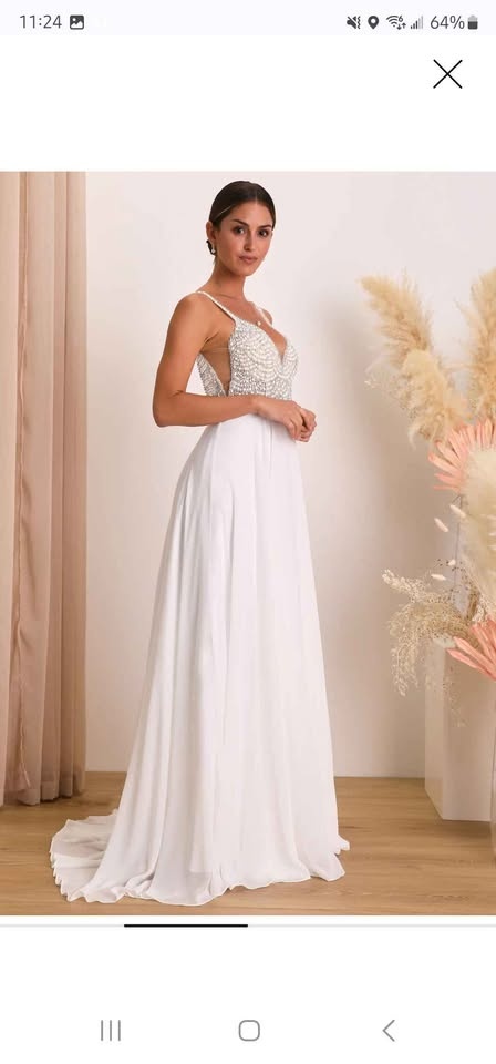 Lulu’s White Beaded Wedding Dress – Size 0 (Backless Maxi Gown) - photo 3