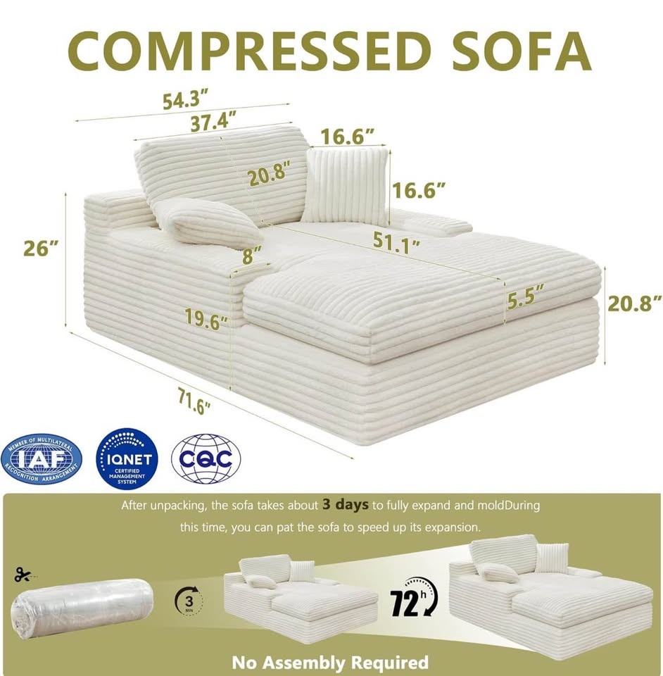 Cream Oversized Chaise Lounge 54” x 71” - photo 4