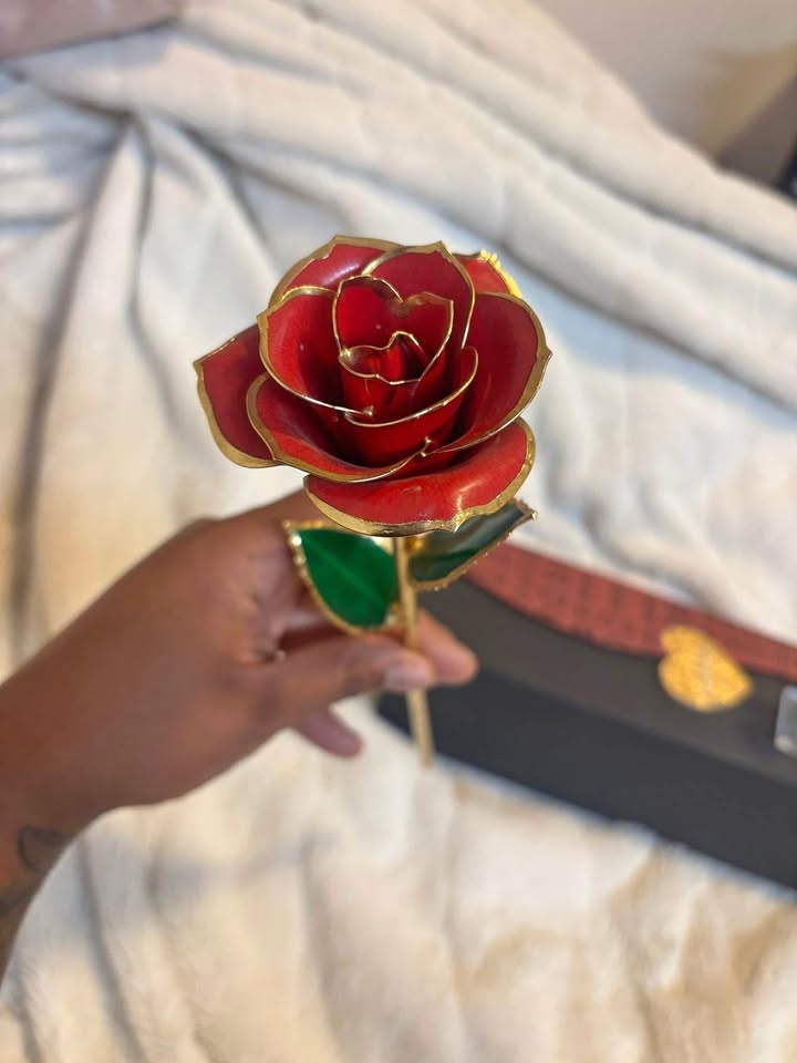 Gold plated rose with stand + box