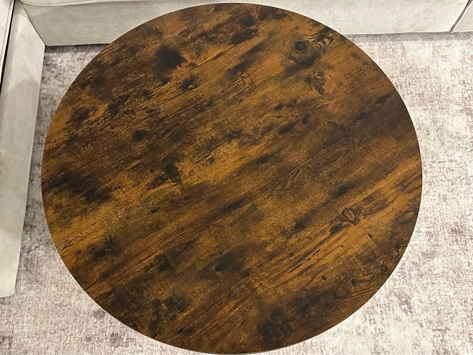 Modern Round Coffee Table – Wood Top & Black Metal Base - photo 2