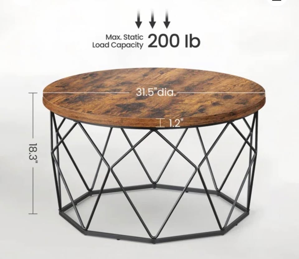 Modern Round Coffee Table – Wood Top & Black Metal Base - photo 3