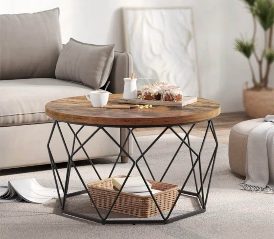 Modern Round Coffee Table – Wood Top & Black Metal Base - photo 4