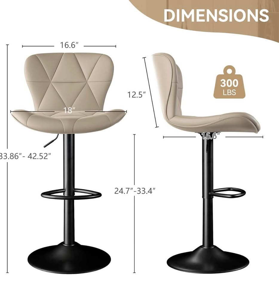 Modern Adjustable Bar Stools – Set of 2 – Khaki - photo 3