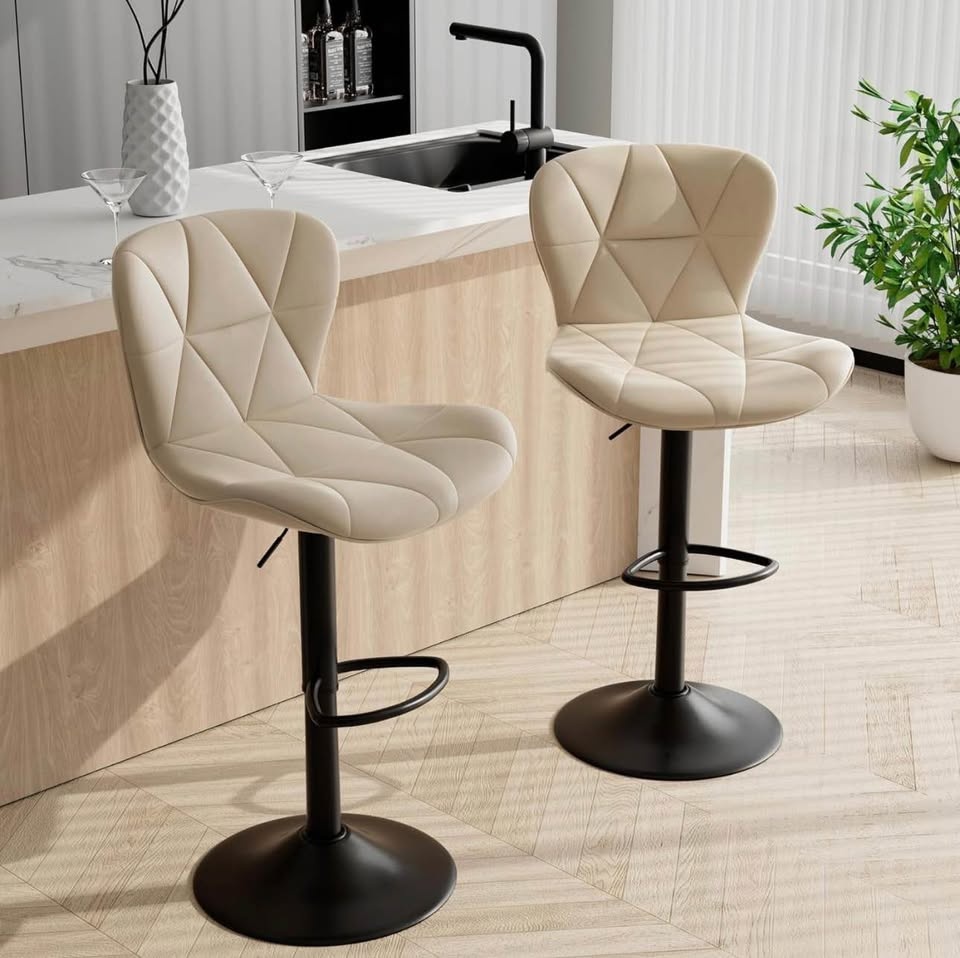 Modern Adjustable Bar Stools – Set of 2 – Khaki - photo 5