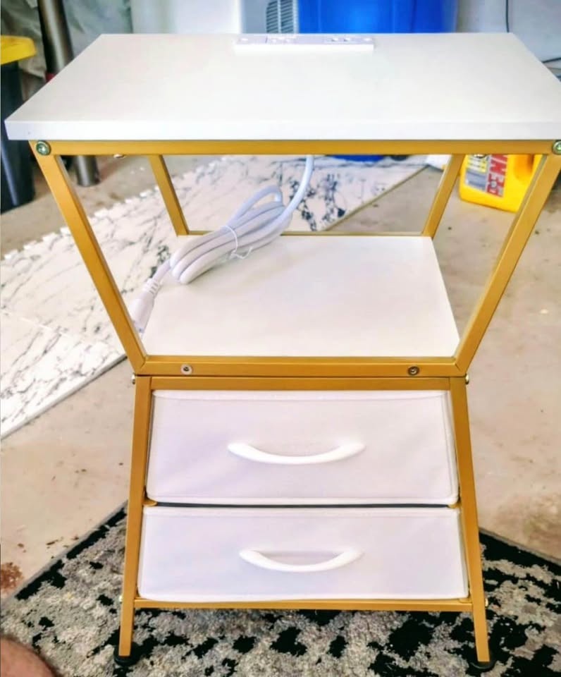 White Gold Side Table w/ Charging Station & Drawers - photo 2