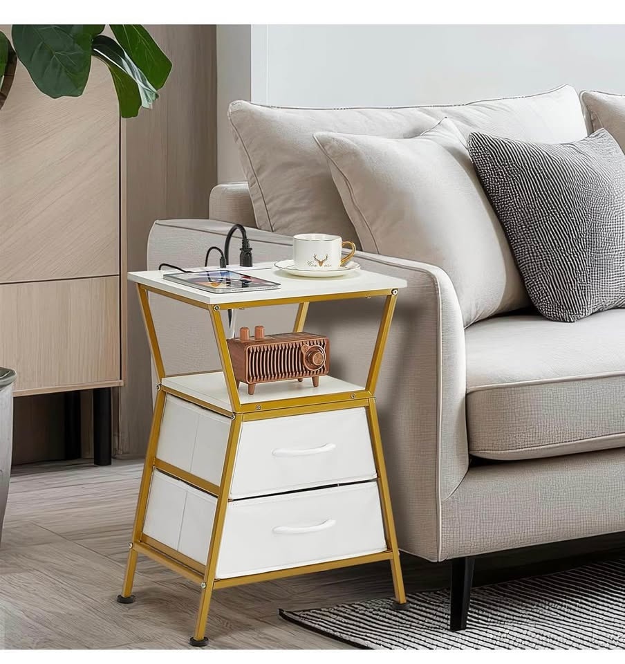 White Gold Side Table w/ Charging Station & Drawers - photo 5