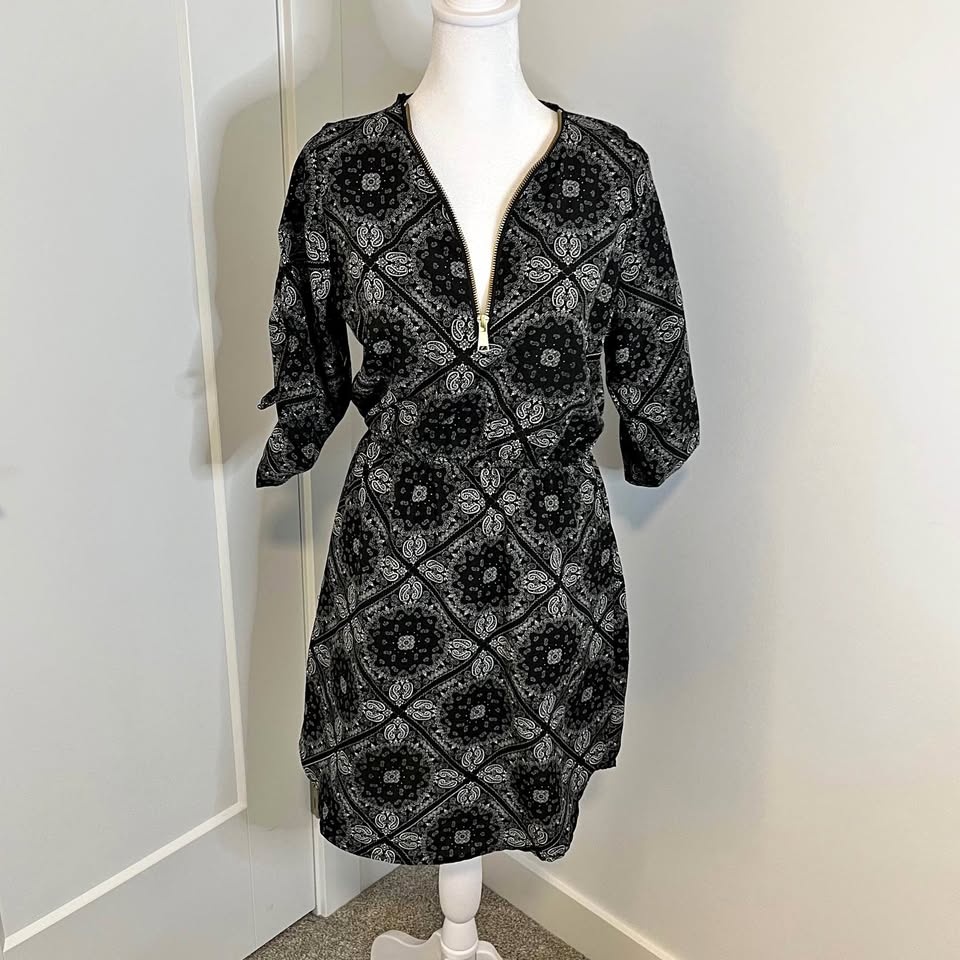 Stella Tweed Black & Grey Paisley Dress - Size S