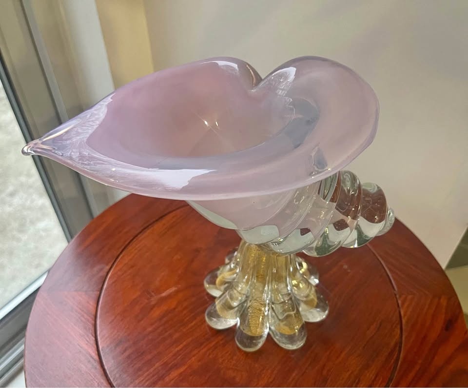 Unique Pink Murano Glass Decorative Vase Gold Base