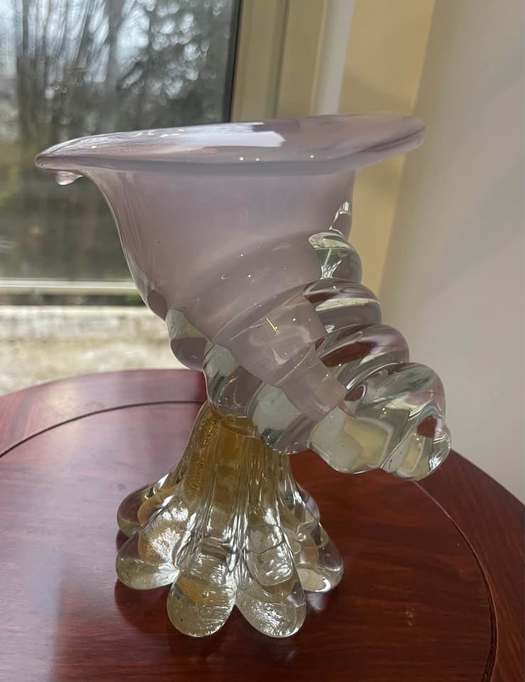 Unique Pink Murano Glass Decorative Vase Gold Base - photo 2
