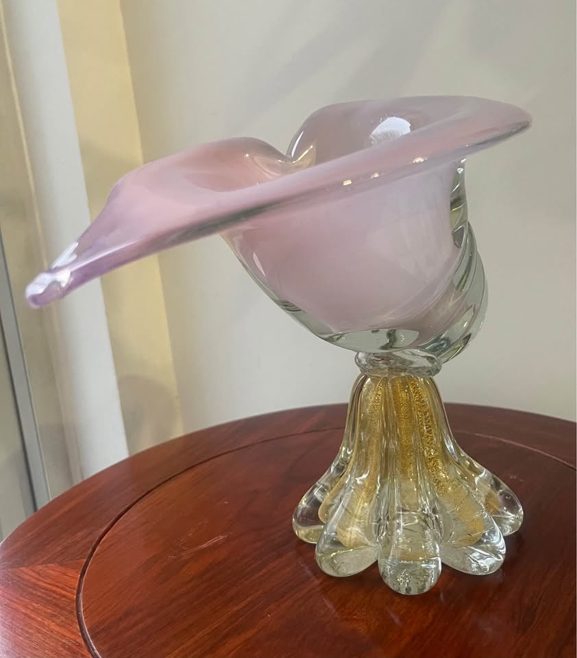 Unique Pink Murano Glass Decorative Vase Gold Base - photo 3