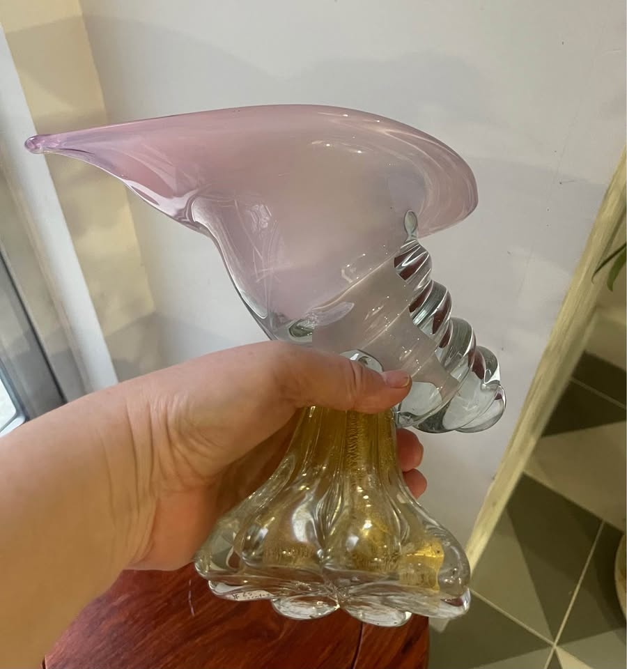 Unique Pink Murano Glass Decorative Vase Gold Base - photo 5