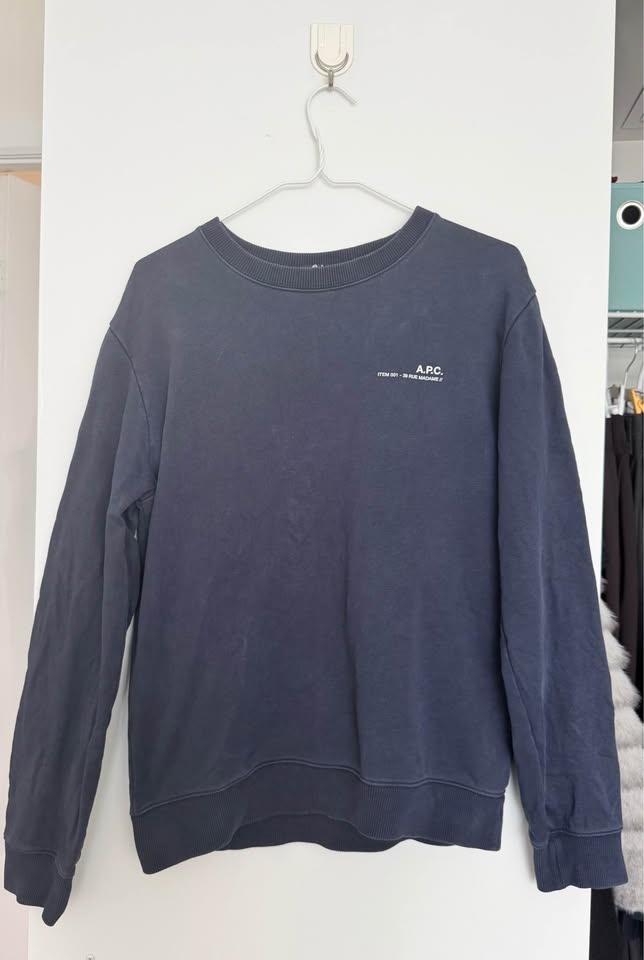 A.P.C. Navy Cotton Crew Neck Sweater - Size Medium