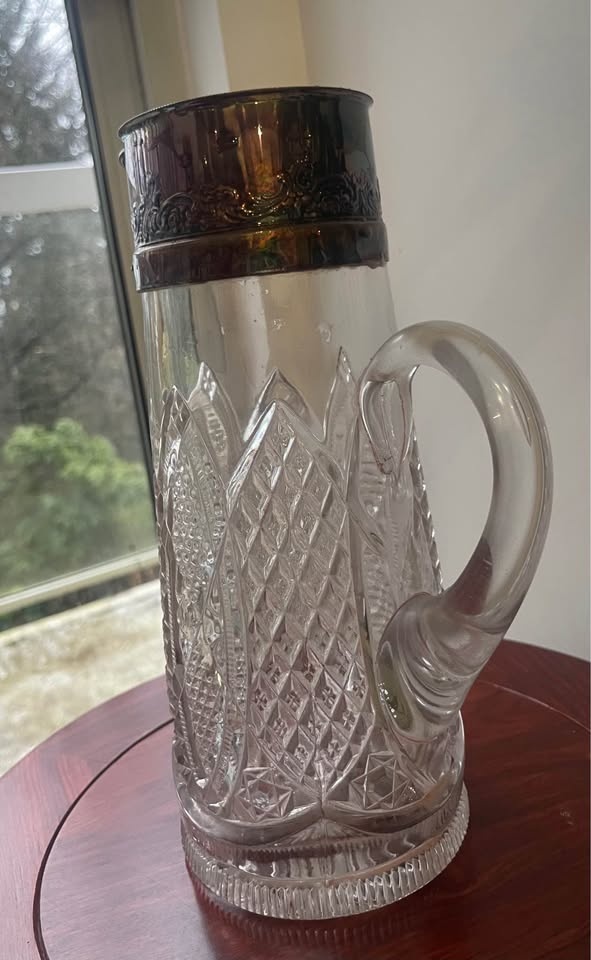 Vintage Cut Glass Pitcher silver plated Metal Top - photo 2