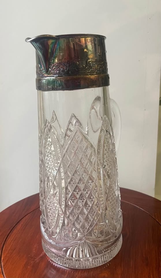 Vintage Cut Glass Pitcher silver plated Metal Top - photo 3