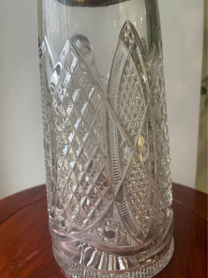 Vintage Cut Glass Pitcher silver plated Metal Top - photo 5