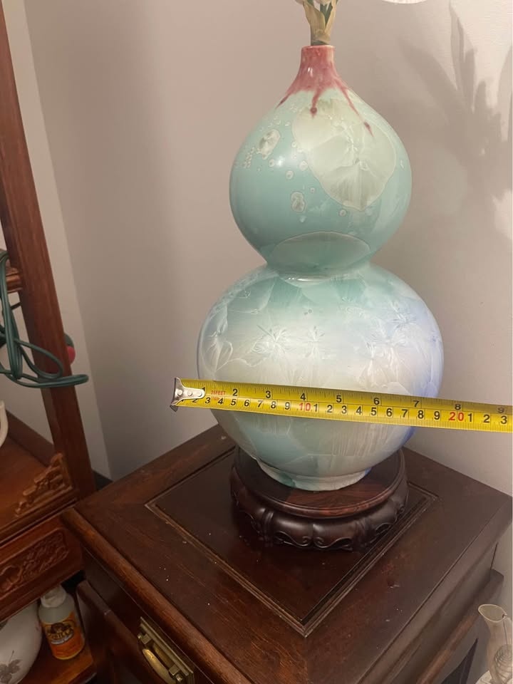 Unique Crystalline Glaze Gourd Vase w/ Flower - photo 4