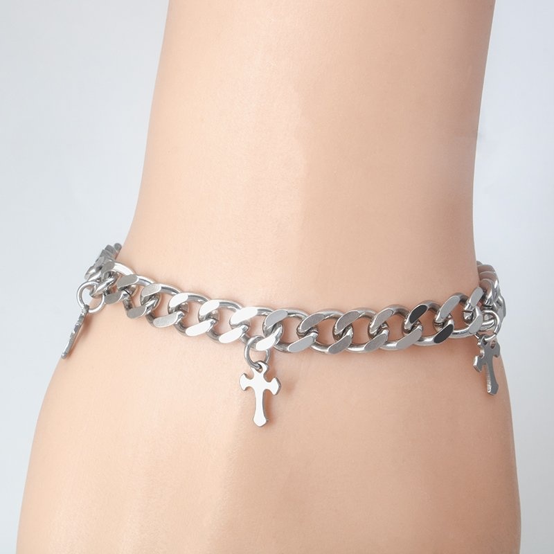 Unisex Stainless Steel Cross Cuban Link Bracelet - photo 2
