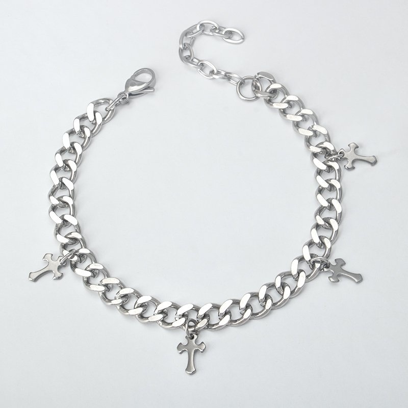 Unisex Stainless Steel Cross Cuban Link Bracelet - photo 3