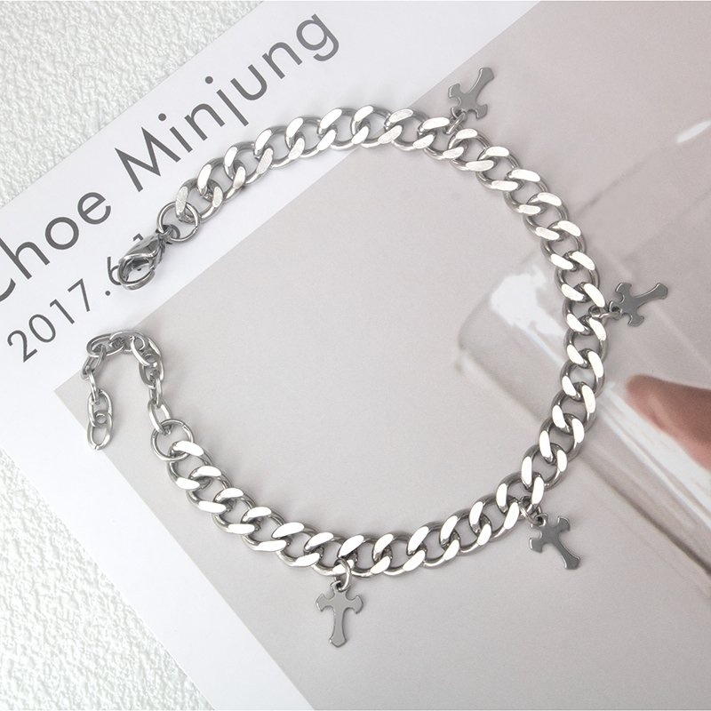 Unisex Stainless Steel Cross Cuban Link Bracelet - photo 4