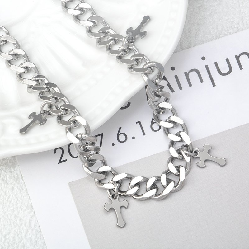 Unisex Stainless Steel Cross Cuban Link Bracelet - photo 5