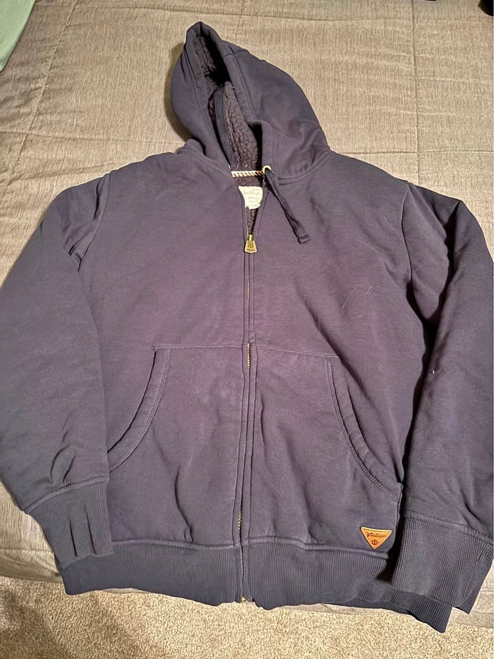 Mens Weatherproof Navy Hooded Full Zip Fleece Size L