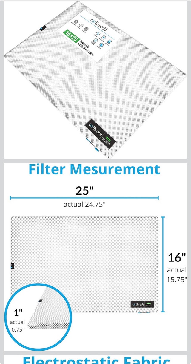 Airthreads Air Filter 16x25X1 - Machine Washable - photo 2