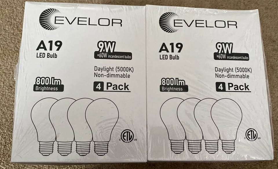24-Packs A19 LED Light Bulbs, 5000K Daylight White, 9W, E26 Base
