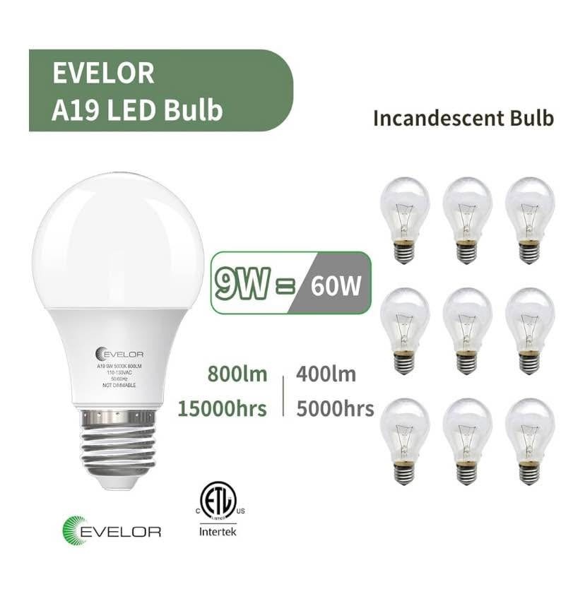 24-Packs A19 LED Light Bulbs, 5000K Daylight White, 9W, E26 Base - photo 4