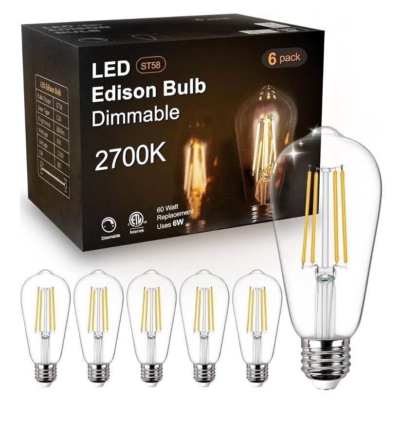 Vintage LED Edison Bulbs, 6W, Equivalent 60W, Dimmable